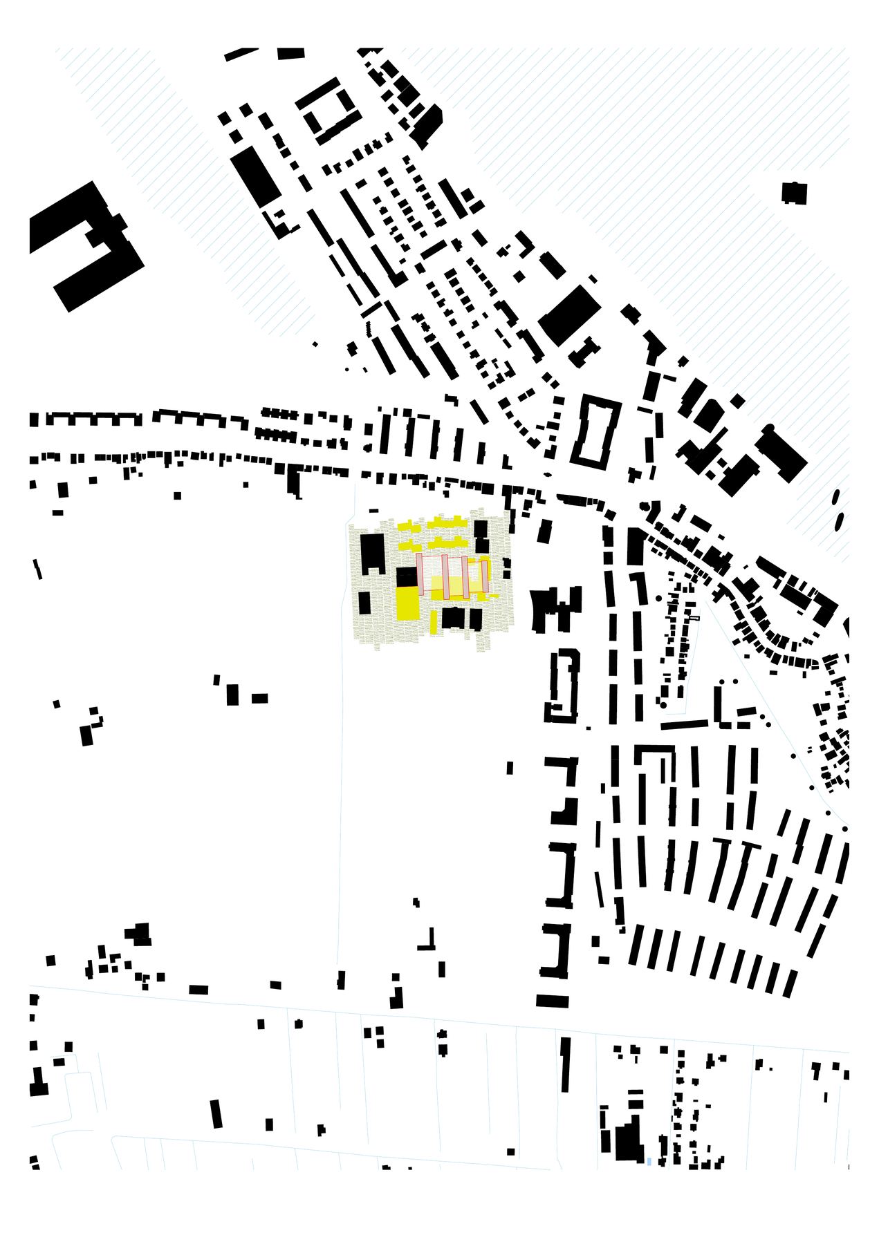 Schwarzplan mit Einbindung ins Quartier