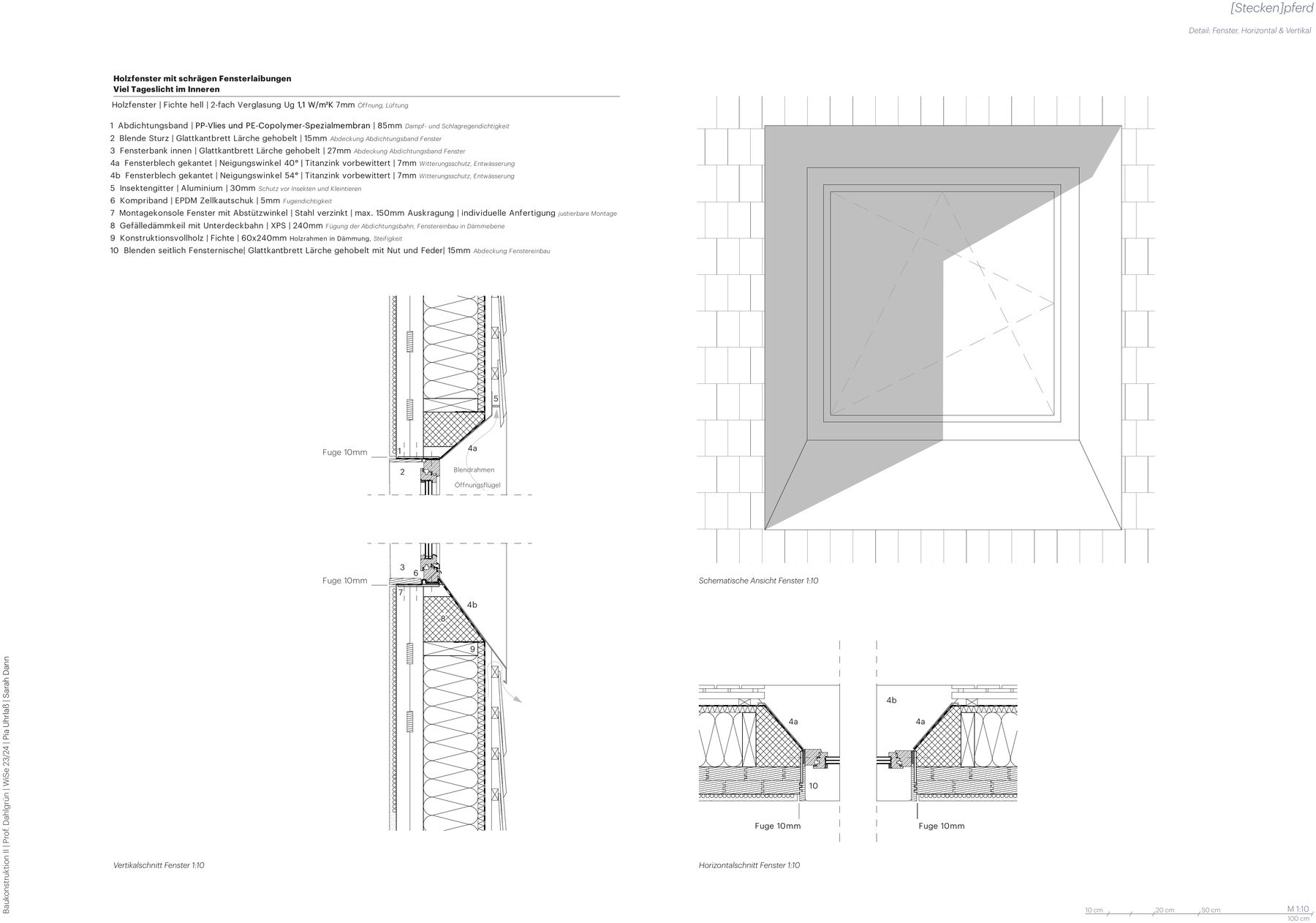 Horizontal- und Vertikalschnitt Fenster, 1:10