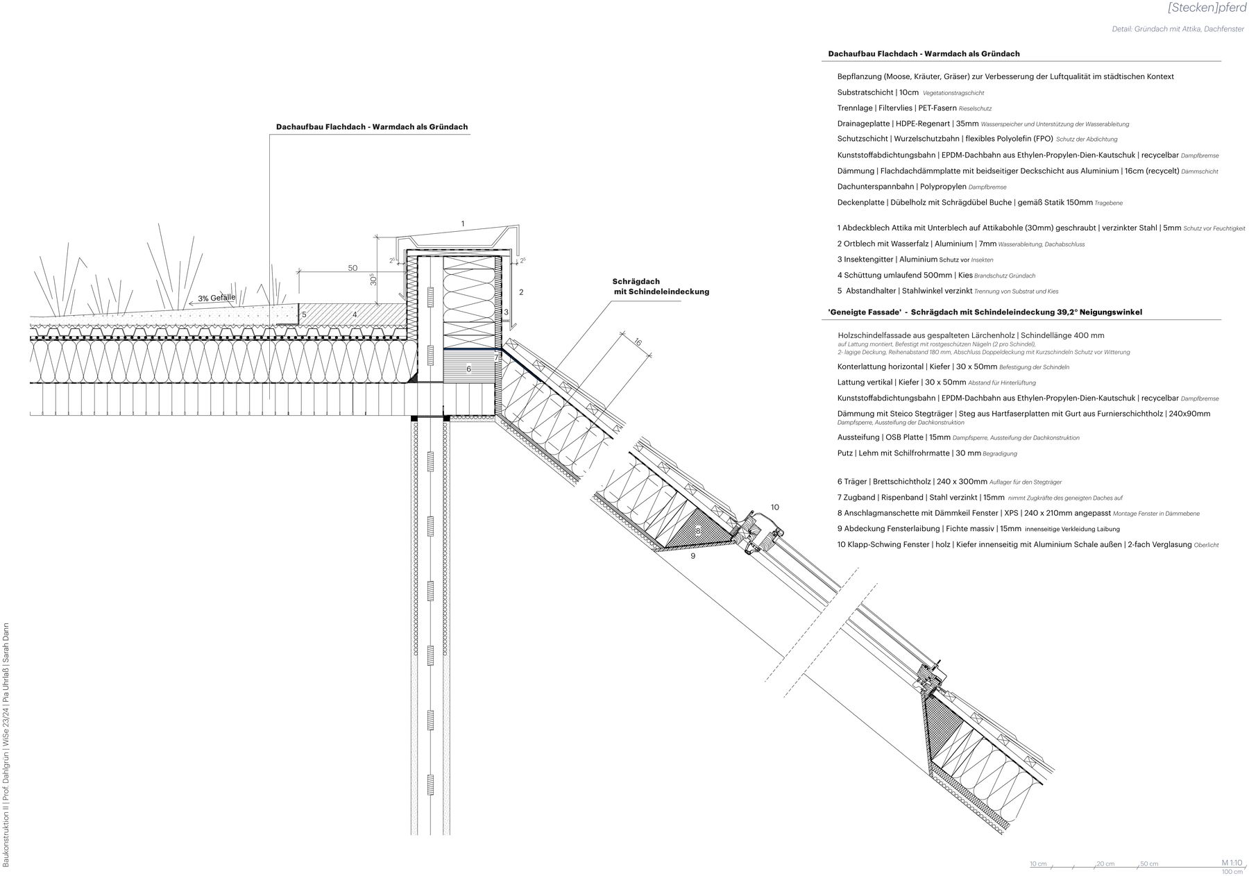 Gründach mit Attika und Dachfenster, 1:10